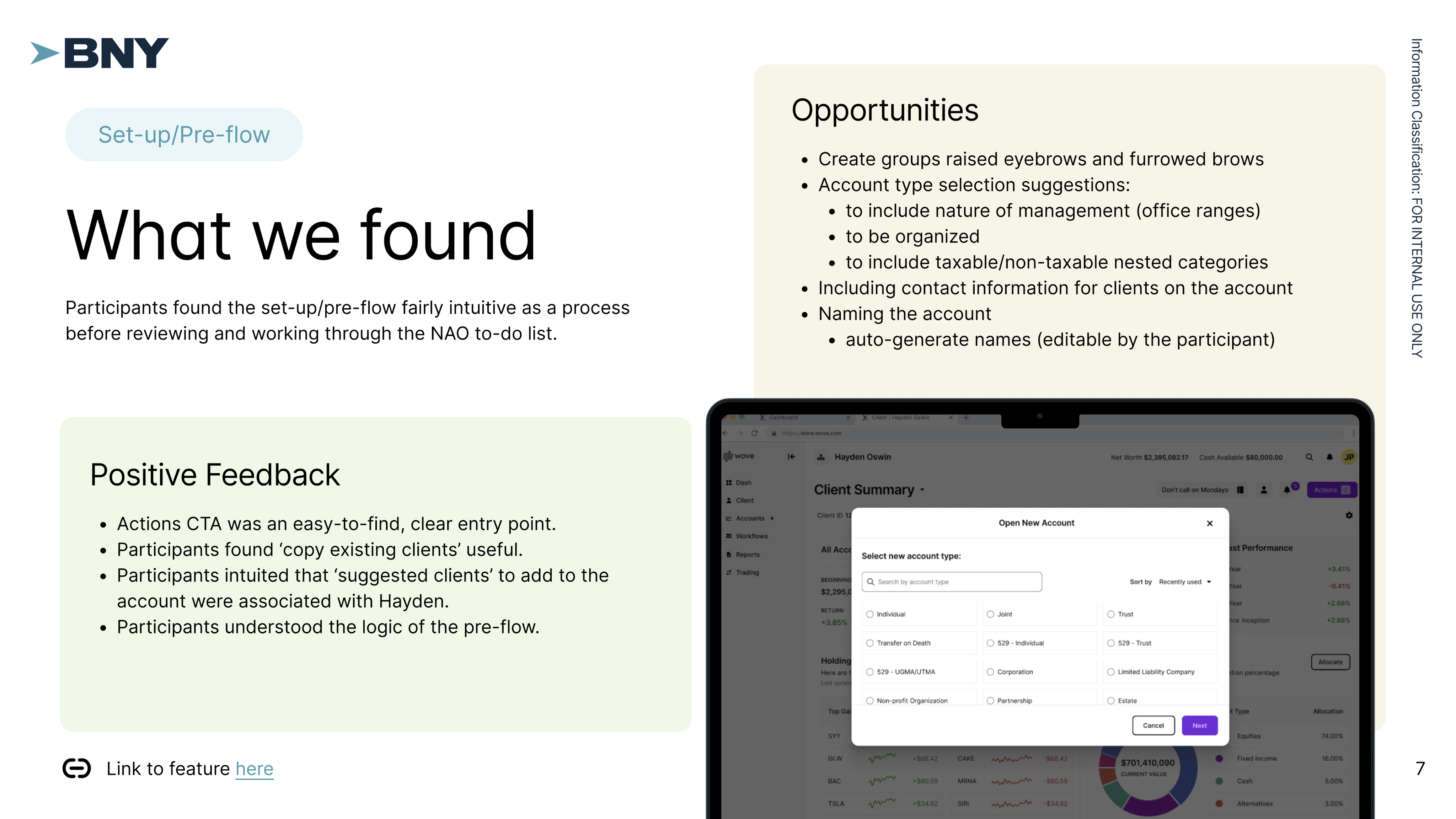 Journey research slide showing what users want to experience through the onboarding flow